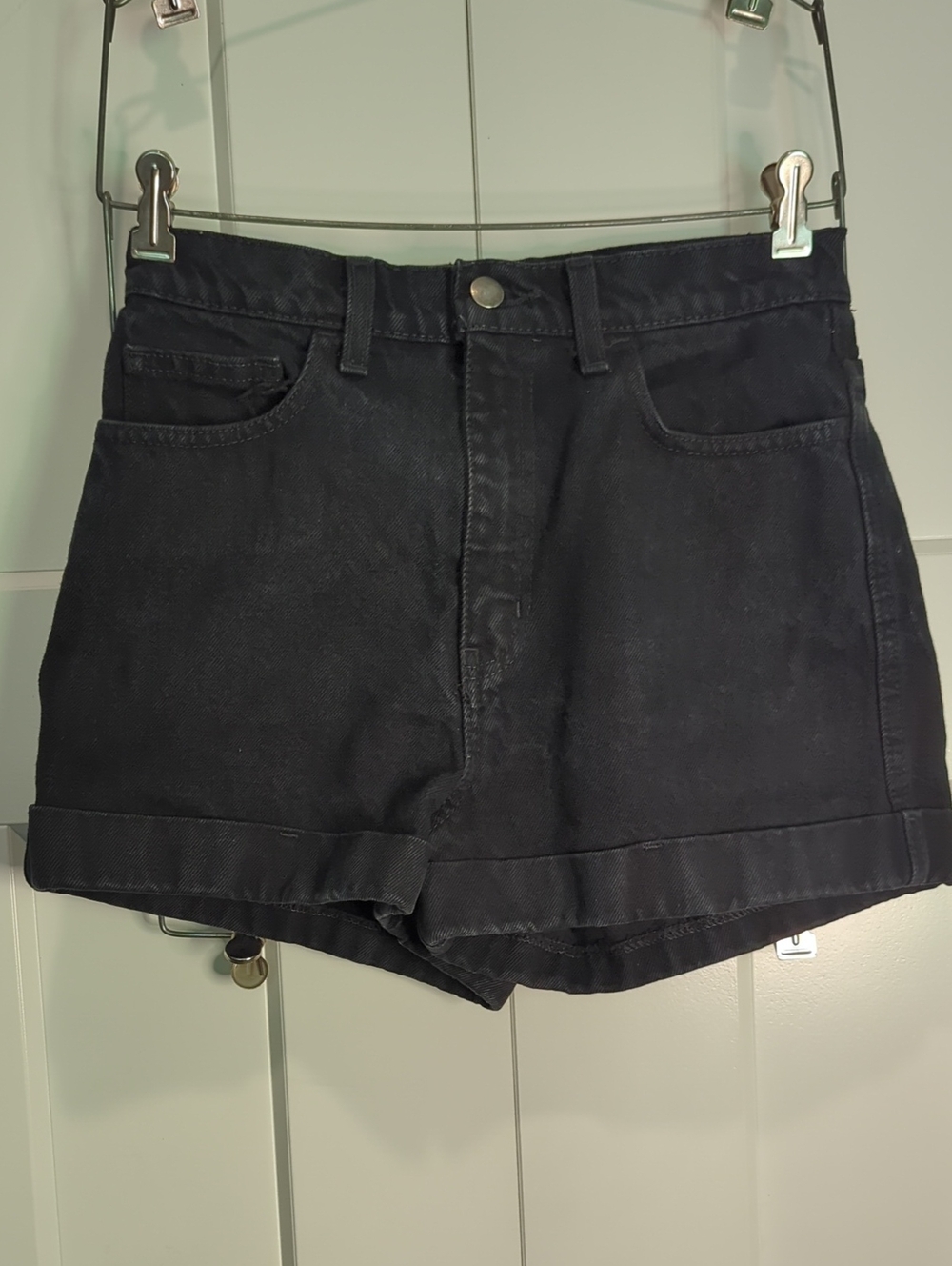 American Apparel High-Waist Black Denim Cuffed Women’s Shorts Size 27
